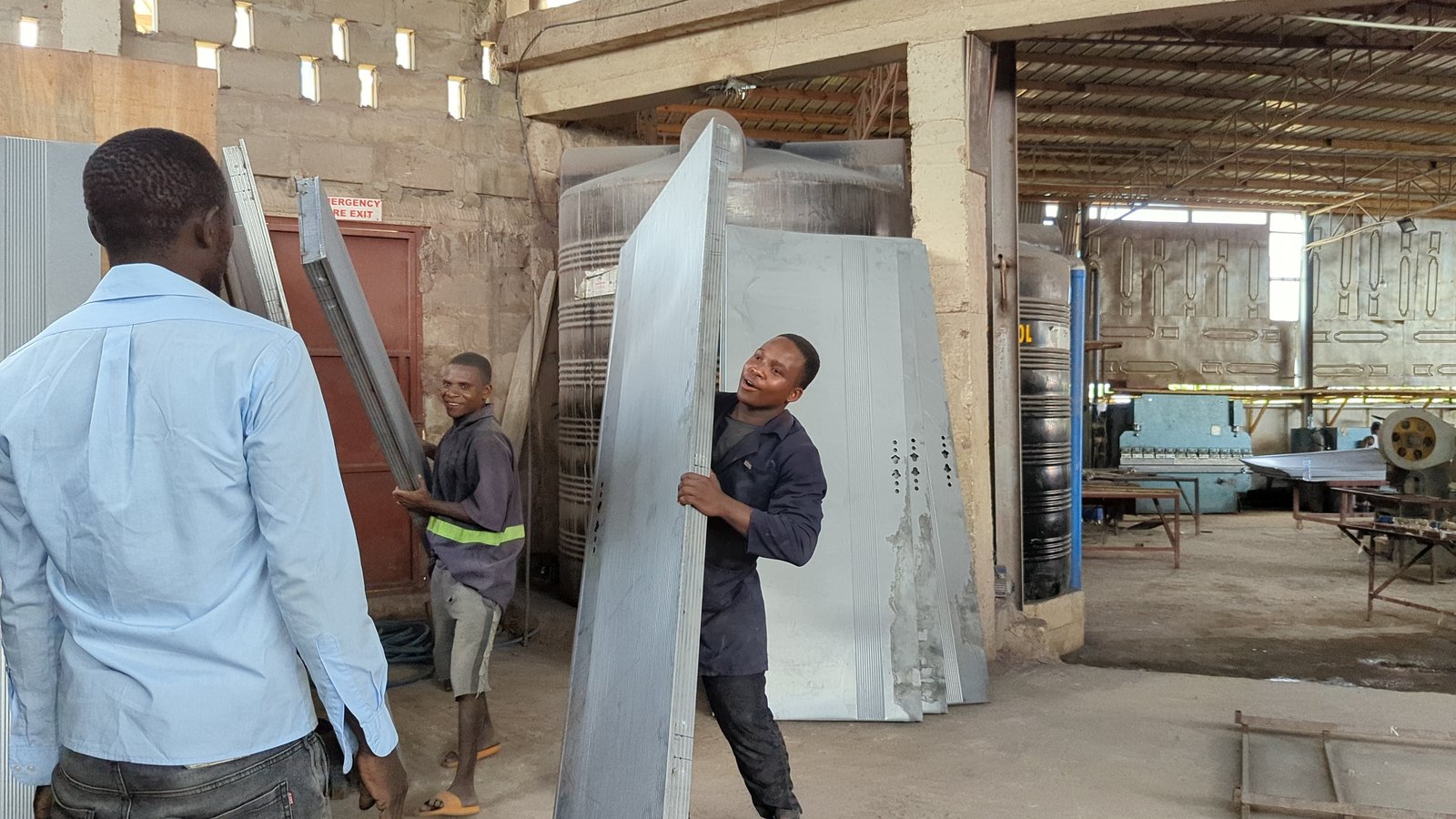 Steel door panels in production